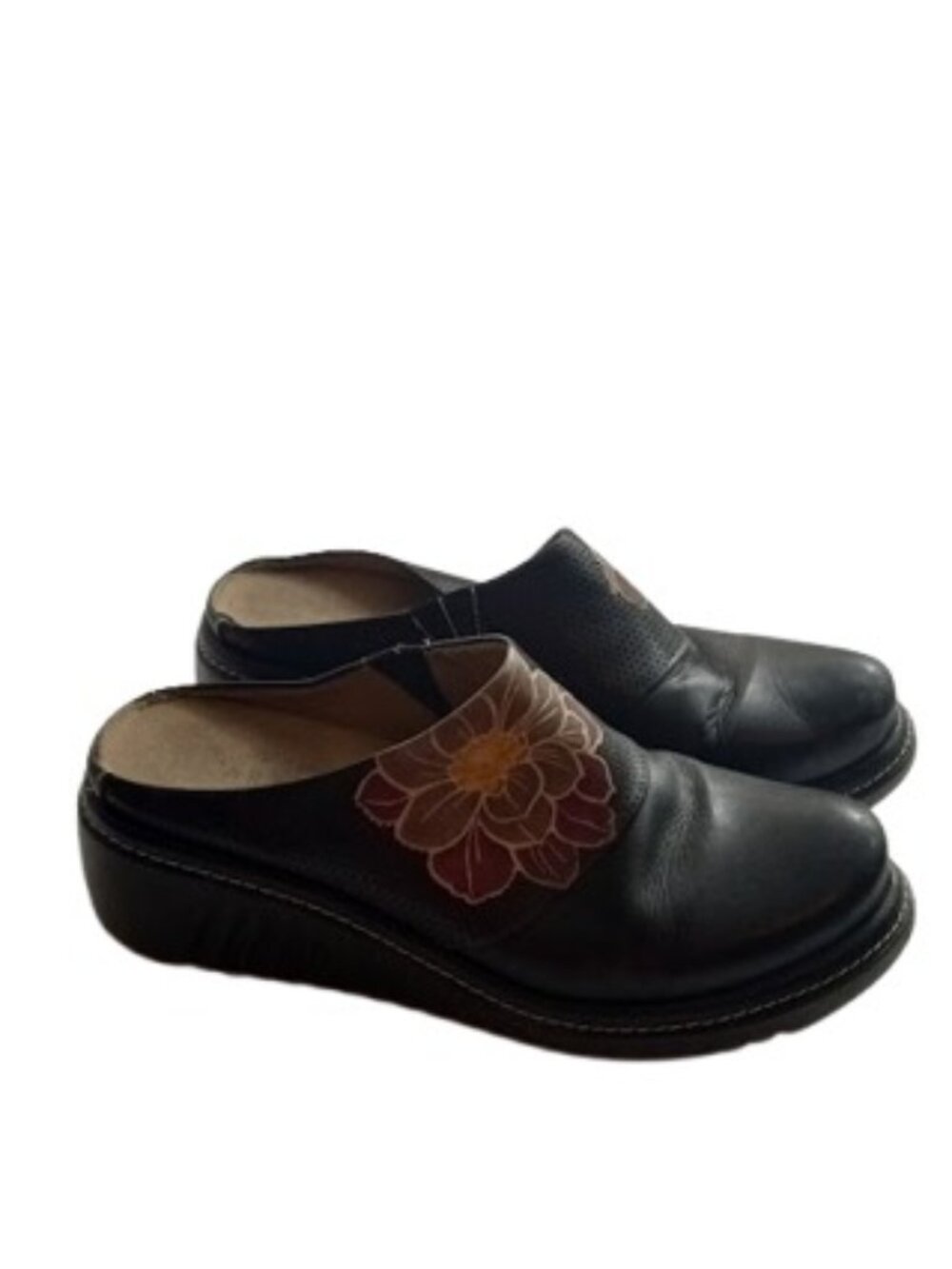L'artiste Spring Step Womens Foresee Wedge Clogs Black Floral Leather US 9